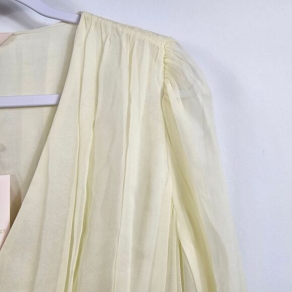 NWT Rebecca Taylor Silk Chiffon Long Sleeve Blouse in Lemonade - Size 4 - Picture 4 of 10
